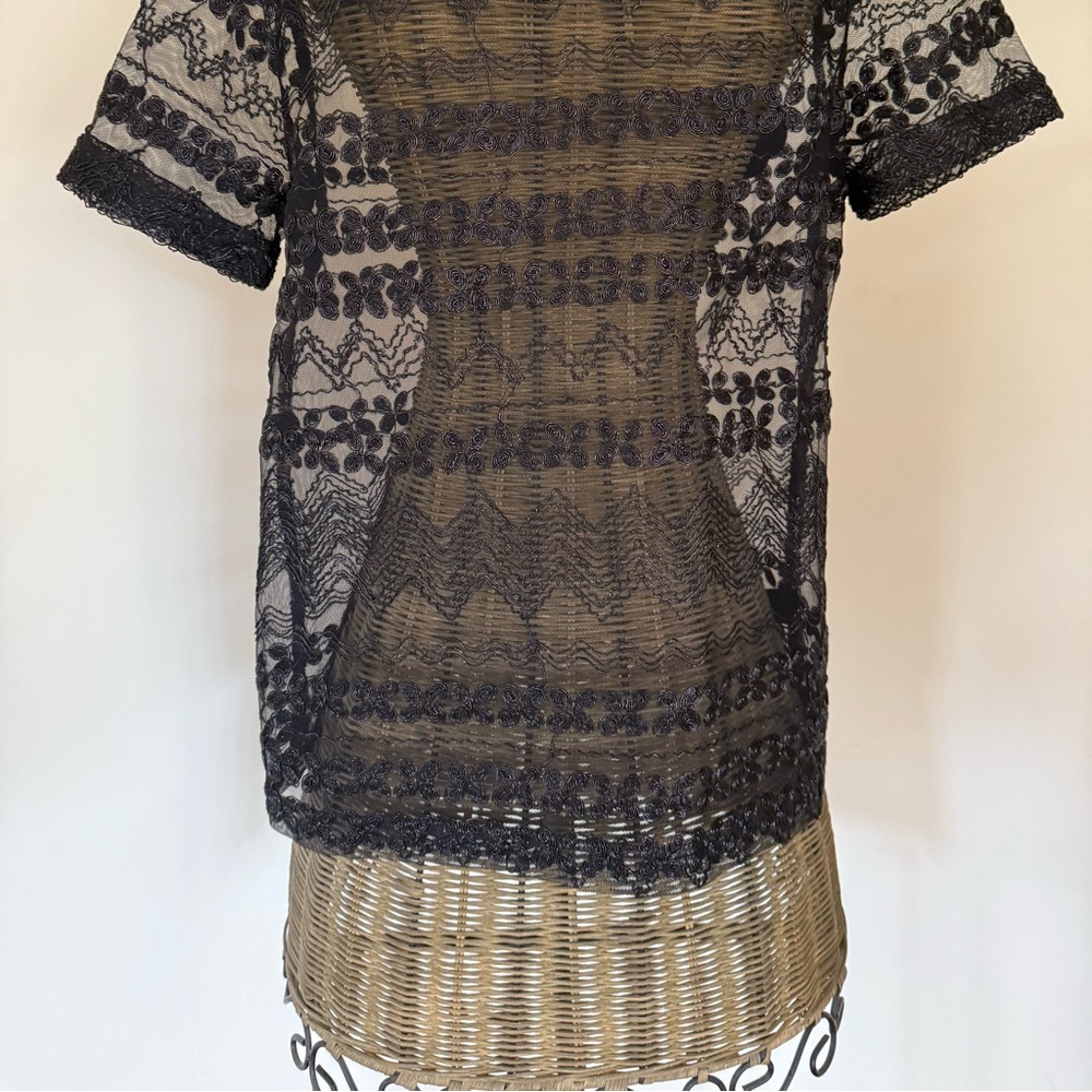 Beautiful mesh with embroidery top.  Super cute to elevate a pair of jeans.  Po